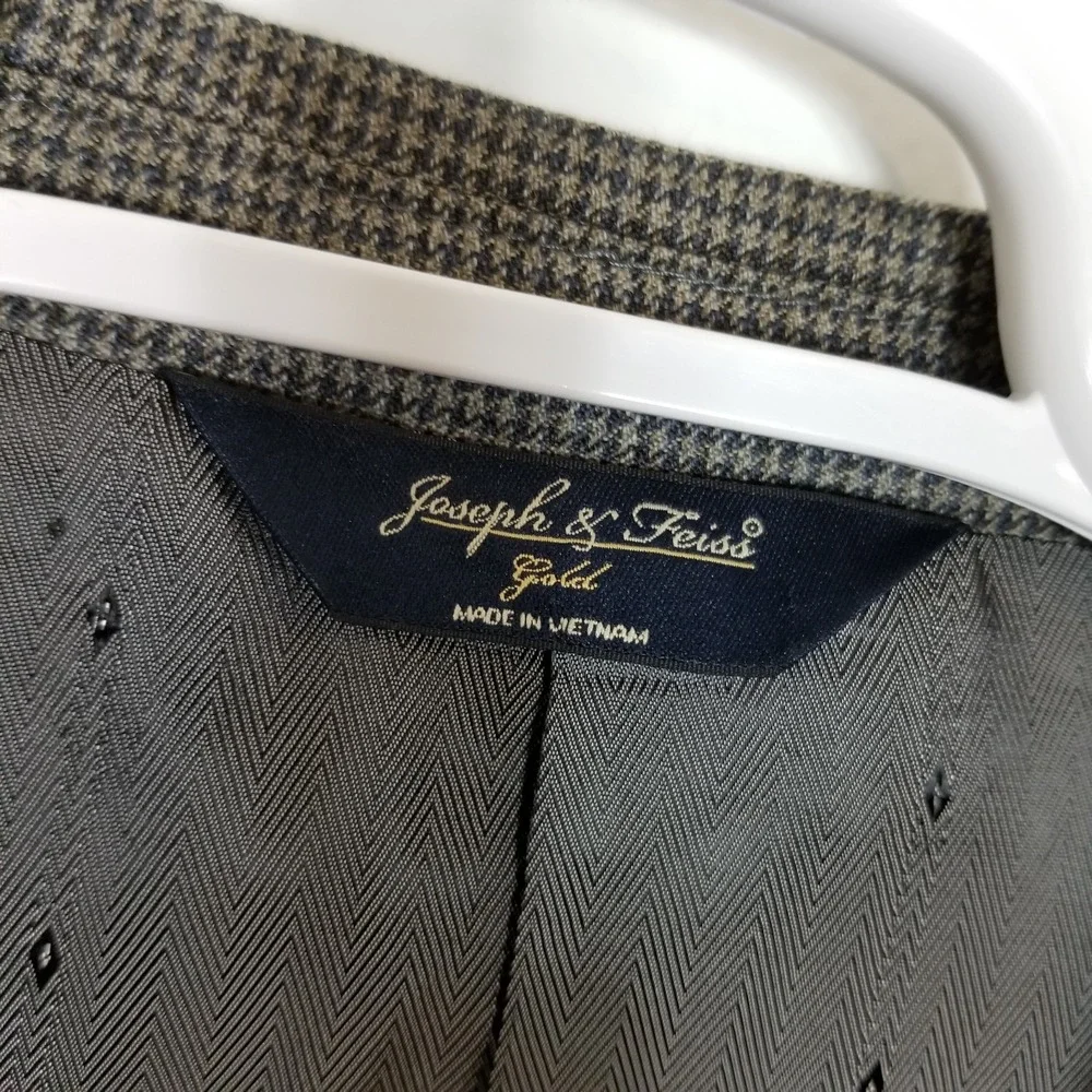 Joseph & Feiss  Men  100% Wool Blazer Jacket Sz 40‎ L  Houndstooth Brown Preppy